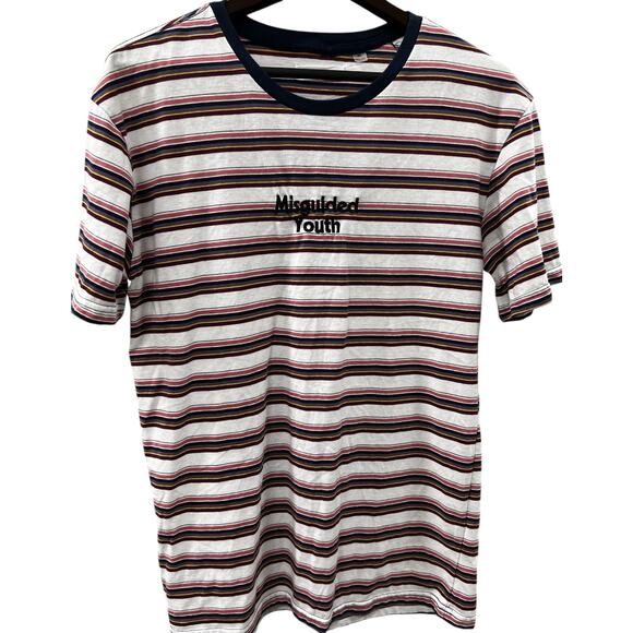 PACSUN embroidered “Misguided Youth” striped ringer tee NWOT Sz M - Picture 1 of 7